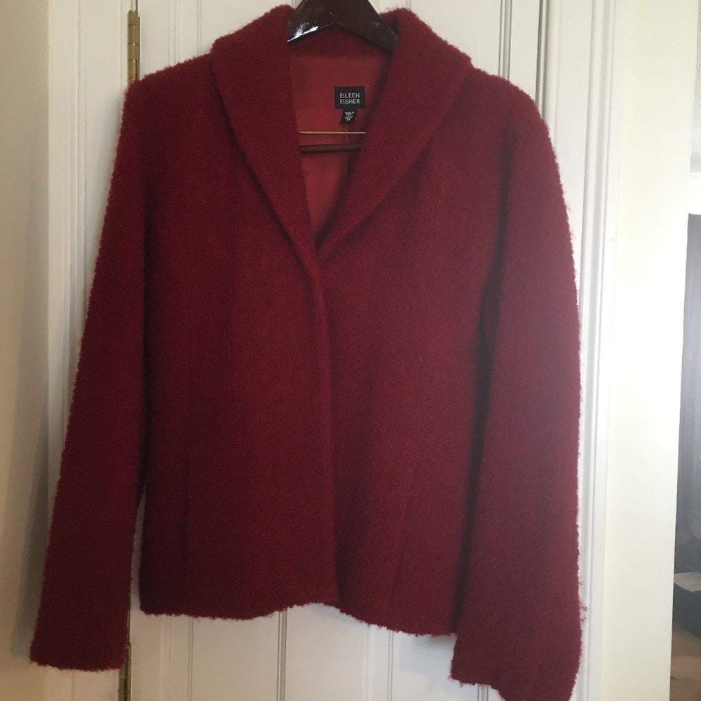 Eileen Fisher Burgundy Red Italian Textured Wool Blend Jacket Size M Business